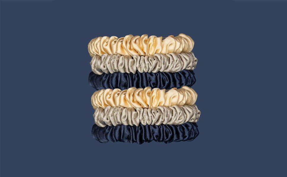 Skinny Silk Scrunchies, multipack Navy, Silver & Cream  Silk Hair Accessories - Holistic Silk