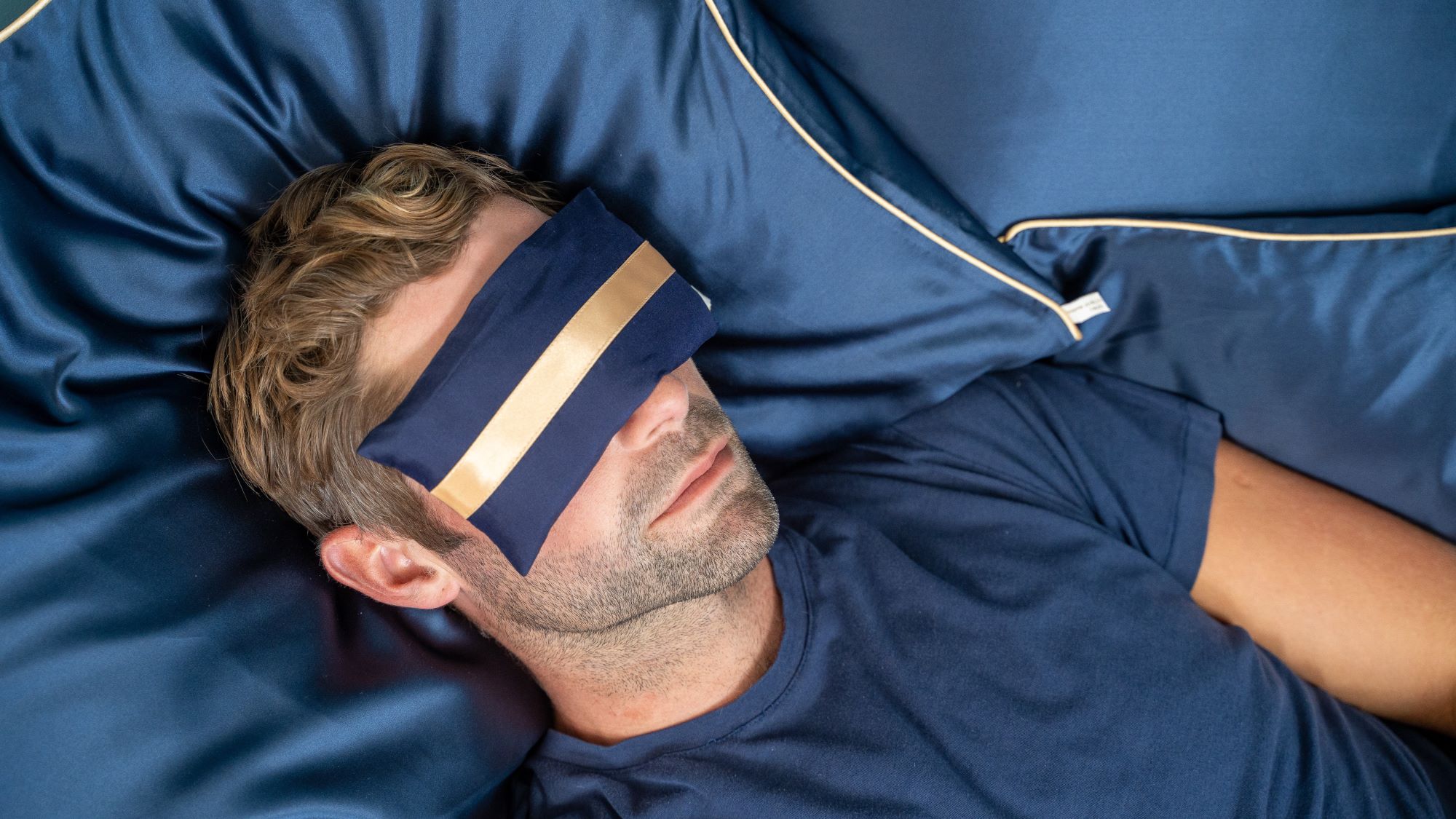 Weighted Navy Dupion Silk Eye Pillow with organic seeds and lavender