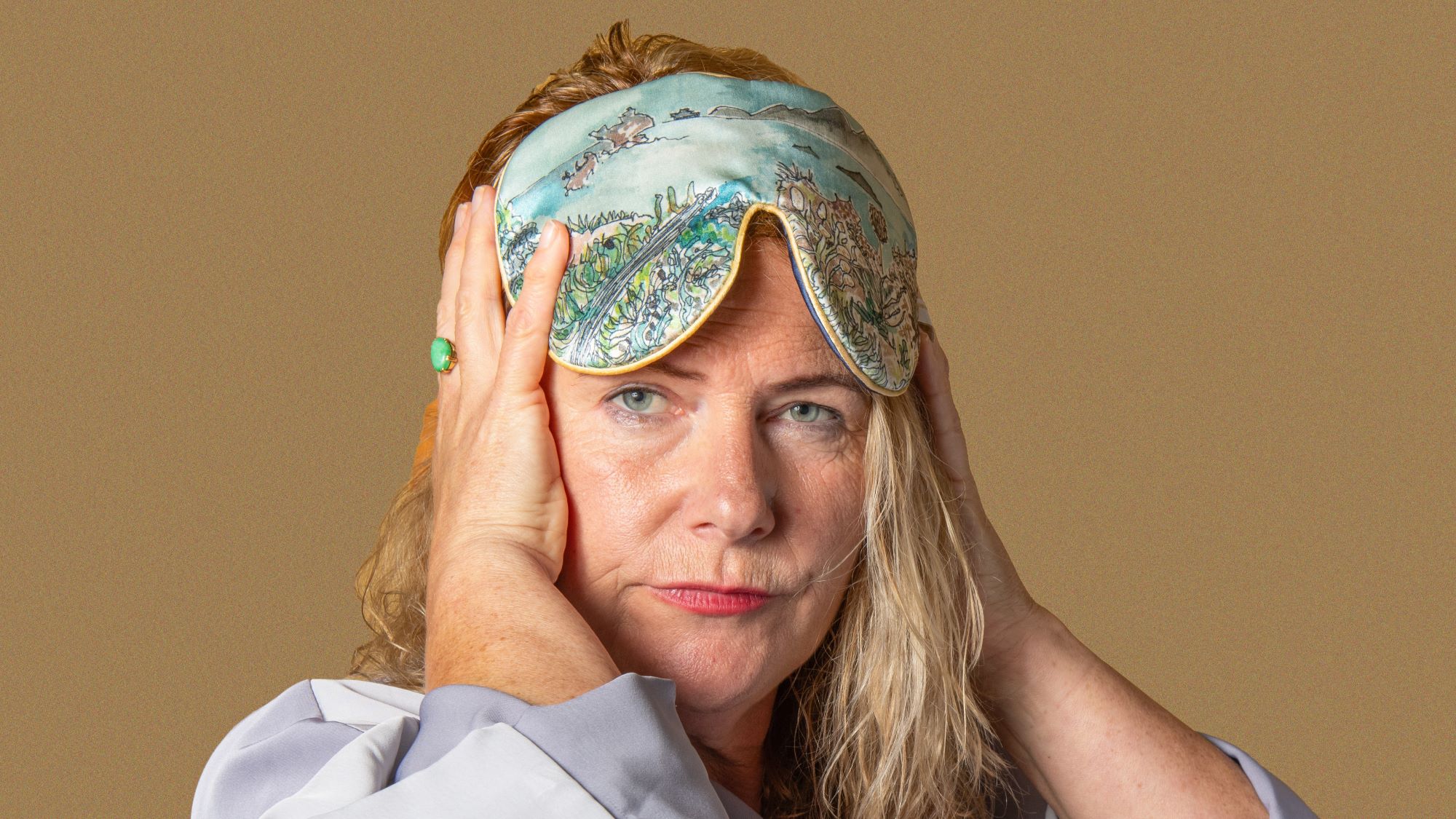 Printed Mulberry Silk Lavender Eye Mask featuring a Navy Silk reverse, an exclusive Coastal design front, two soft Velvet Ties and a delicate dried Lavender filling.