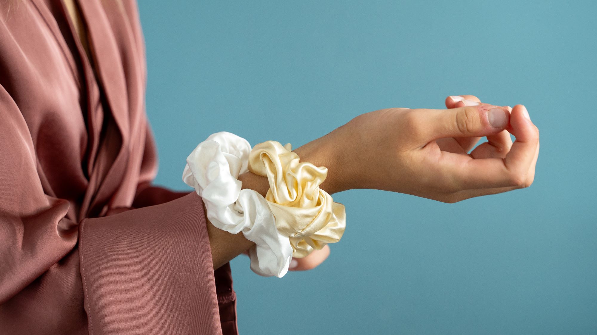 White and Cream Silk Scrunchie together