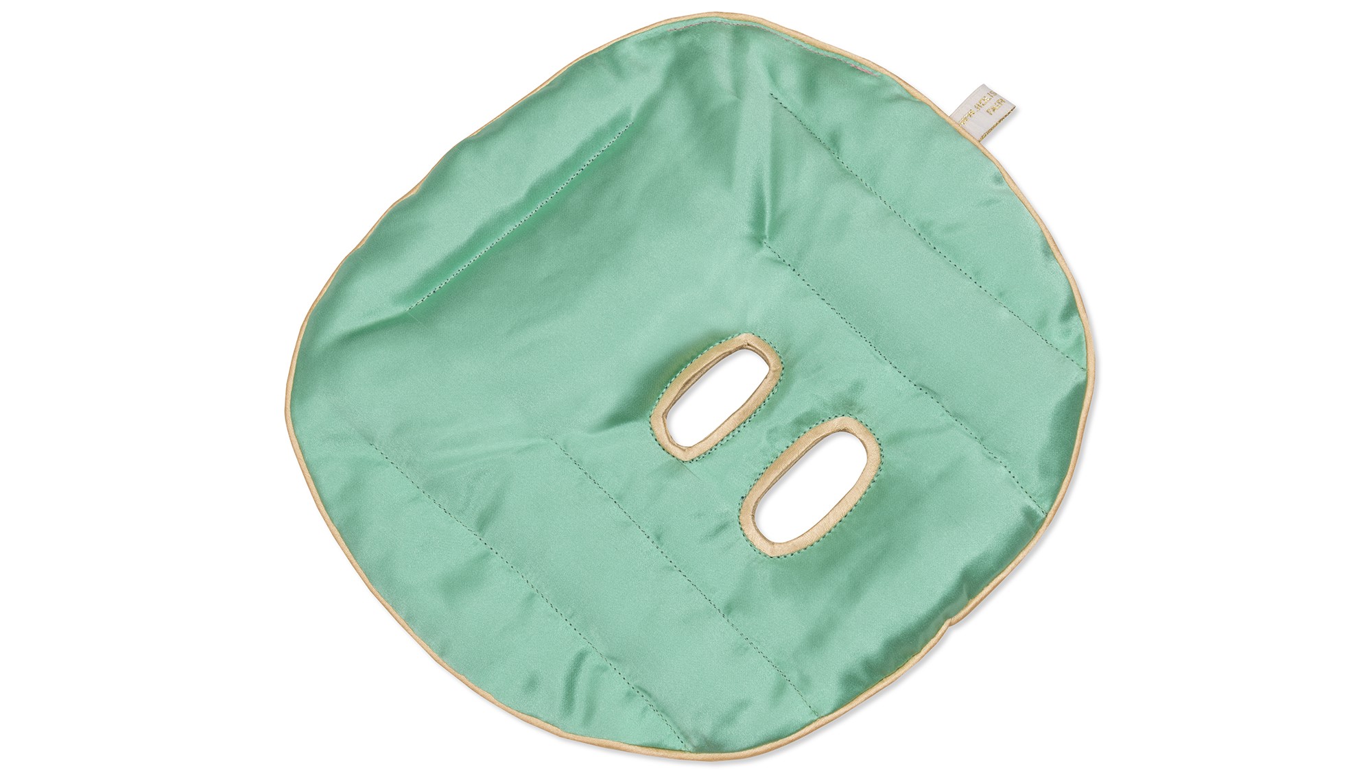 Flat image of the Holistic Silk Face Pillow, designed to dissolve anxiety, promote deep relaxation and soothe tired skin, in a Jade colour on a clear white background.