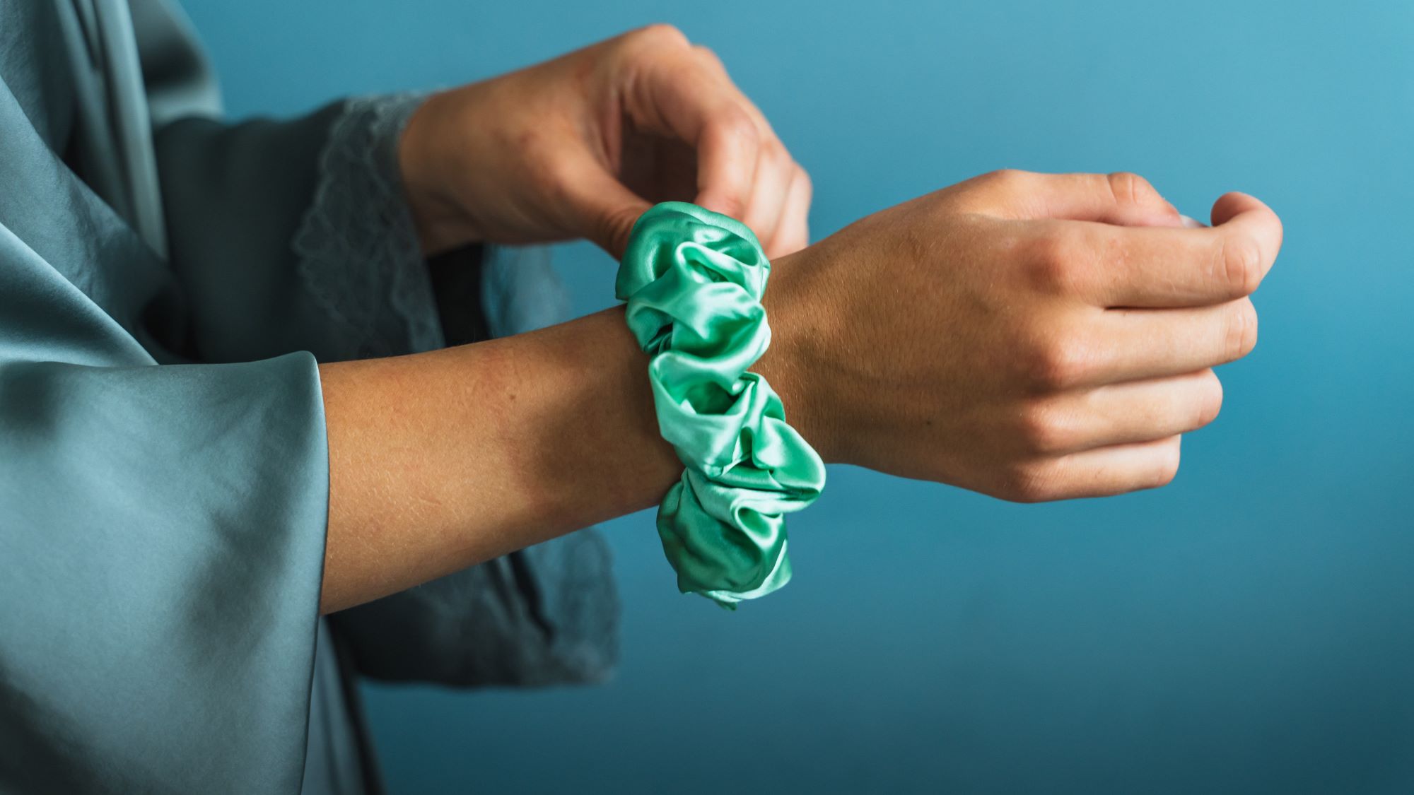 Beautiful Jade Silk Scrunchies