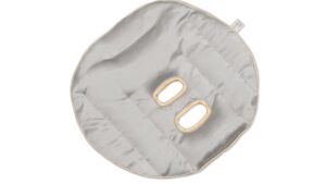Flat image of the Holistic Silk Face Pillow, designed to dissolve anxiety, promote deep relaxation and soothe tired skin, in a Silver colour on a clear white background.