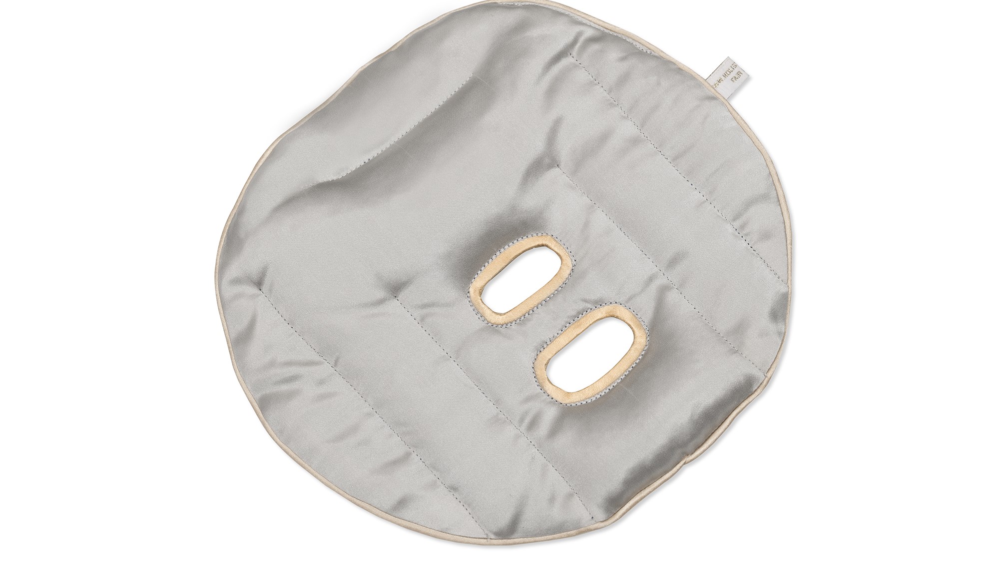 Flat image of the Holistic Silk Face Pillow, designed to dissolve anxiety, promote deep relaxation and soothe tired skin, in a Silver colour on a clear white background.