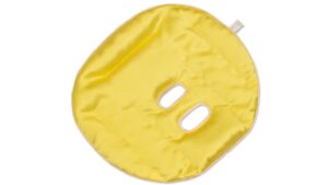 Flat image of the Holistic Silk Face Pillow, designed to dissolve anxiety, promote deep relaxation and soothe tired skin, in a Sundrop Yellow colour on a clear white background.