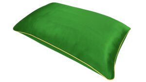 Emerald green silk pillowcase with warm honey colour piping.